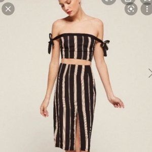 Reformation Gramercy Midi Skirt with Front Slit and Pinstripes size 0